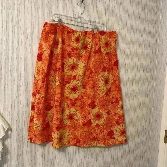 Vintage Koret Dress Woman Size‎ 24W Burnt Orange with Floral Skirt - Picture 4 of 14